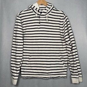 J Crew Striped Hoodie Nautical Sailor Coastal Black White 100% Cotton